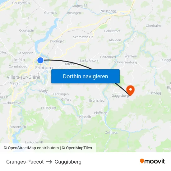 Granges-Paccot to Guggisberg map