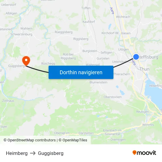 Heimberg to Guggisberg map