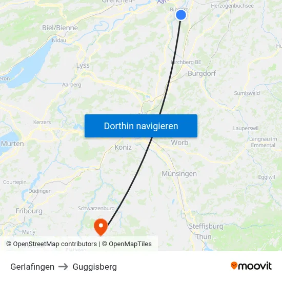 Gerlafingen to Guggisberg map