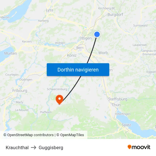 Krauchthal to Guggisberg map