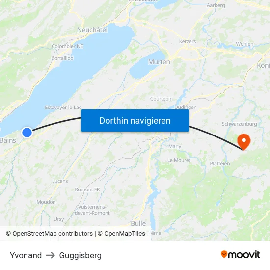 Yvonand to Guggisberg map