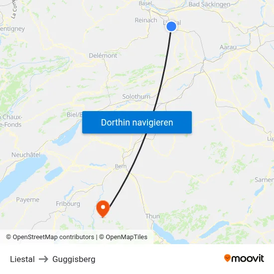 Liestal to Guggisberg map