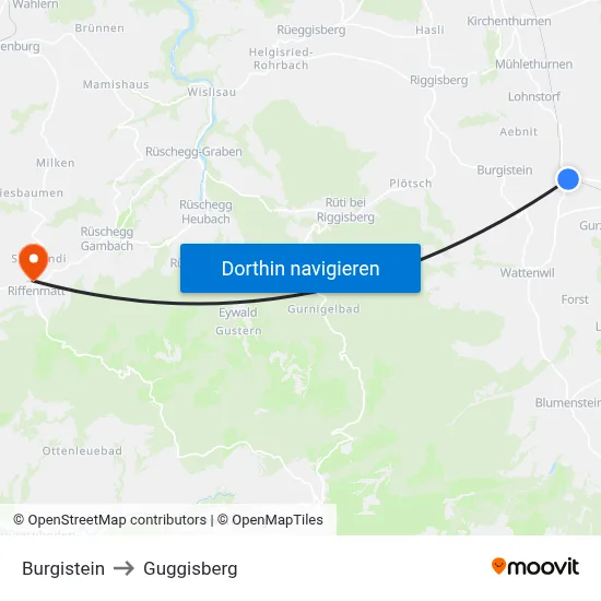 Burgistein to Guggisberg map