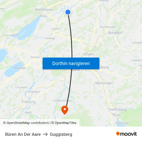 Büren An Der Aare to Guggisberg map