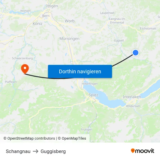Schangnau to Guggisberg map