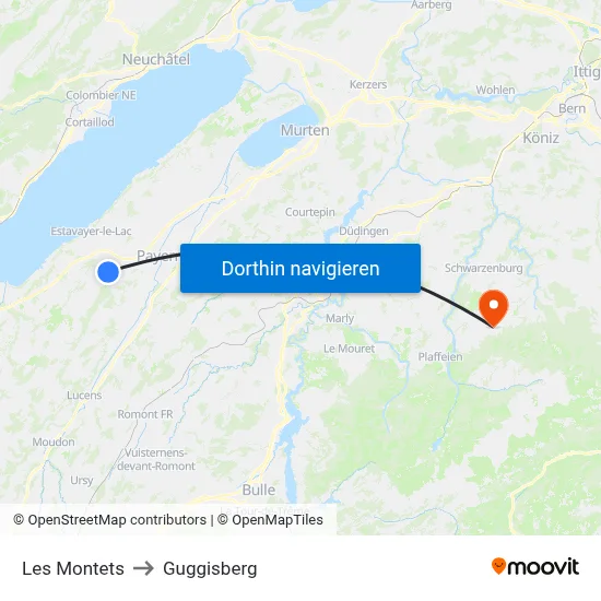 Les Montets to Guggisberg map