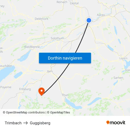 Trimbach to Guggisberg map