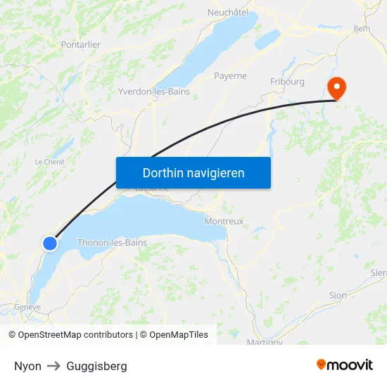 Nyon to Guggisberg map