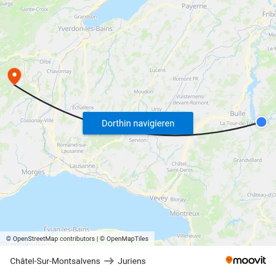 Châtel-Sur-Montsalvens to Juriens map