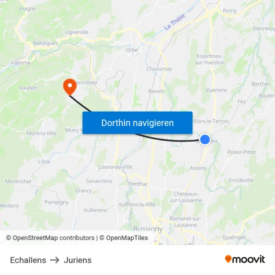 Echallens to Juriens map