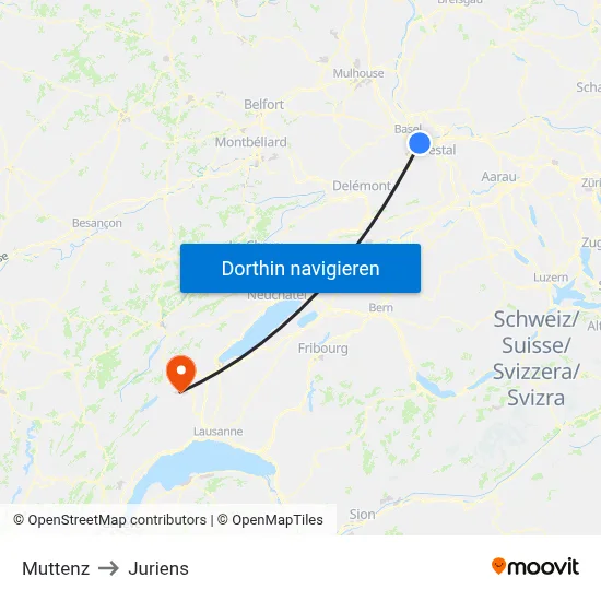 Muttenz to Juriens map