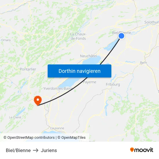 Biel/Bienne to Juriens map