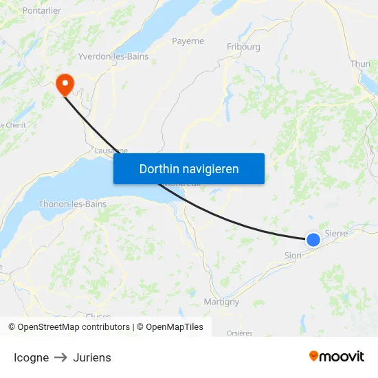 Icogne to Juriens map