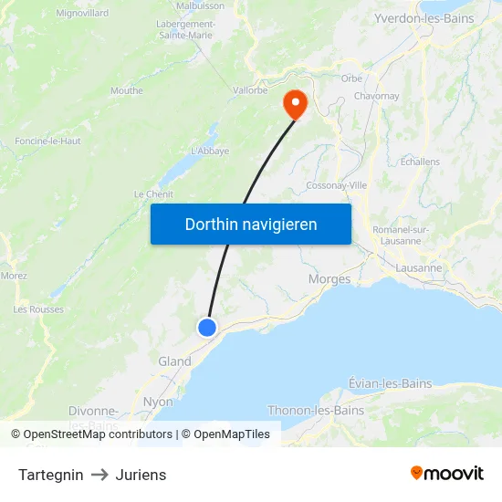 Tartegnin to Juriens map