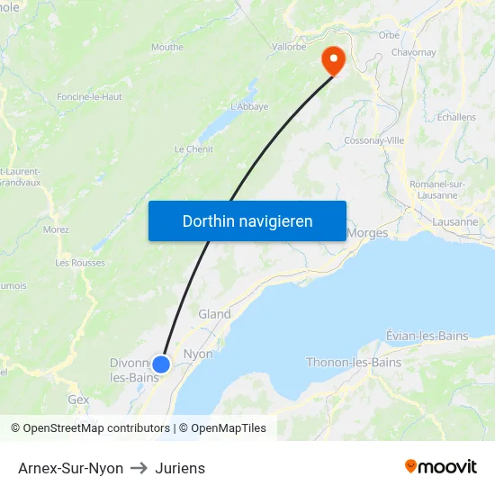 Arnex-Sur-Nyon to Juriens map