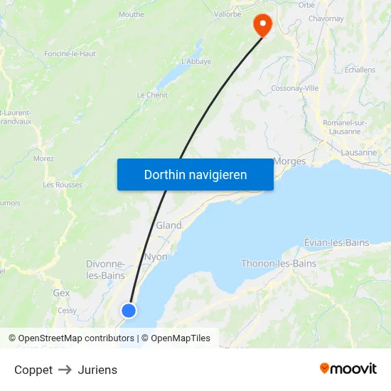 Coppet to Juriens map