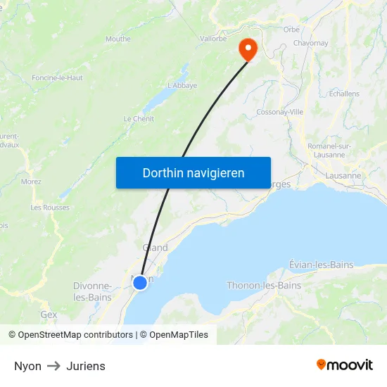 Nyon to Juriens map