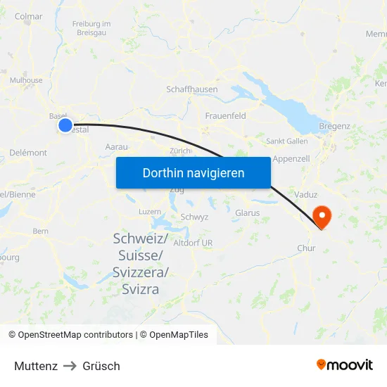 Muttenz to Grüsch map