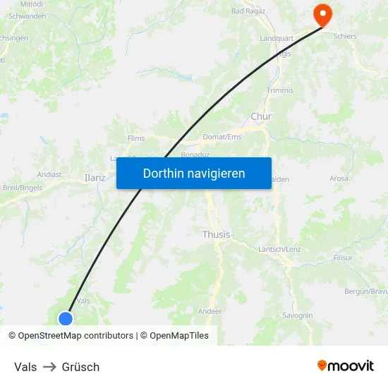 Vals to Grüsch map