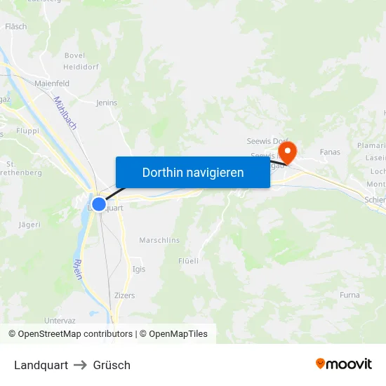Landquart to Grüsch map