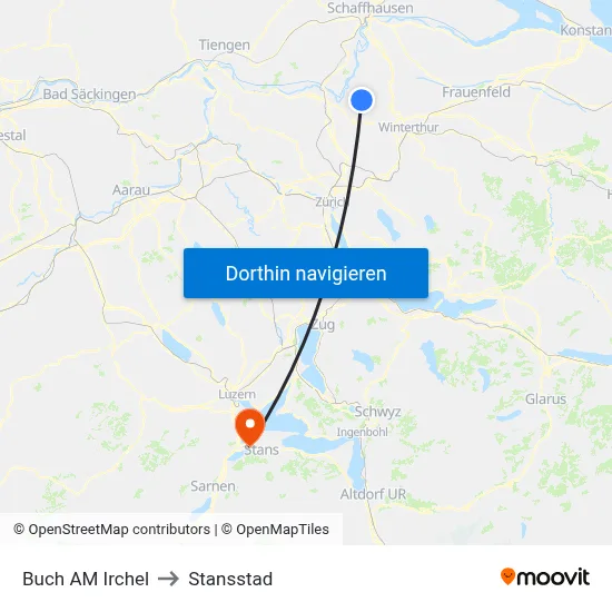 Buch AM Irchel to Stansstad map