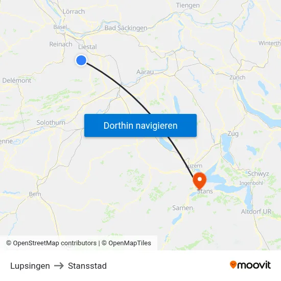 Lupsingen to Stansstad map