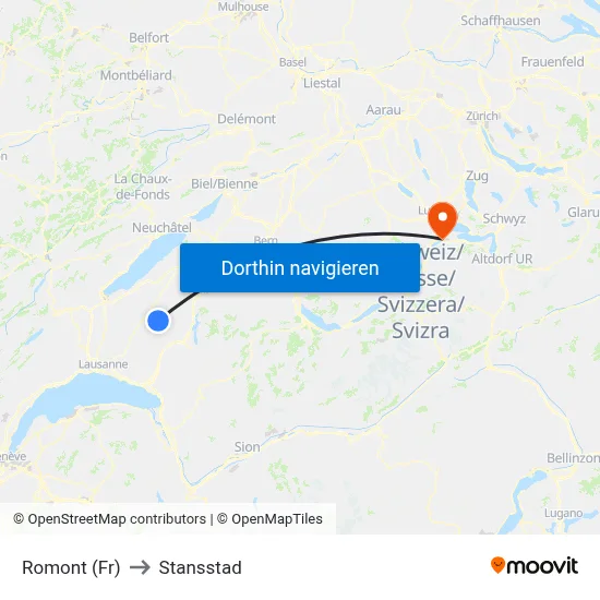 Romont (Fr) to Stansstad map