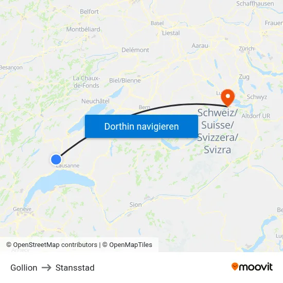 Gollion to Stansstad map