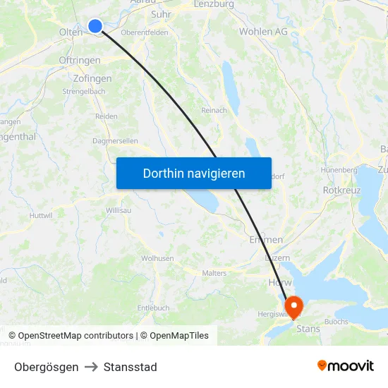 Obergösgen to Stansstad map