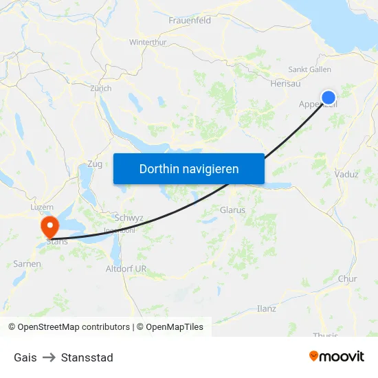 Gais to Stansstad map
