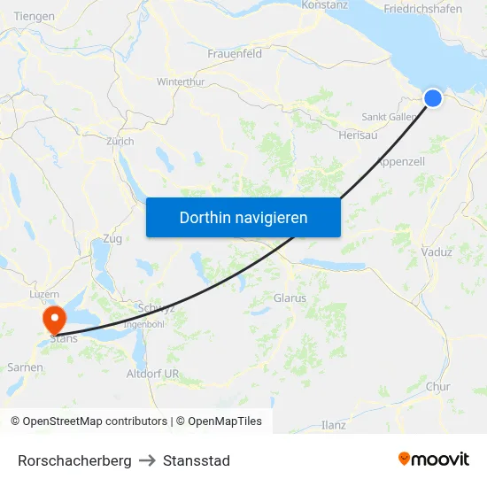 Rorschacherberg to Stansstad map