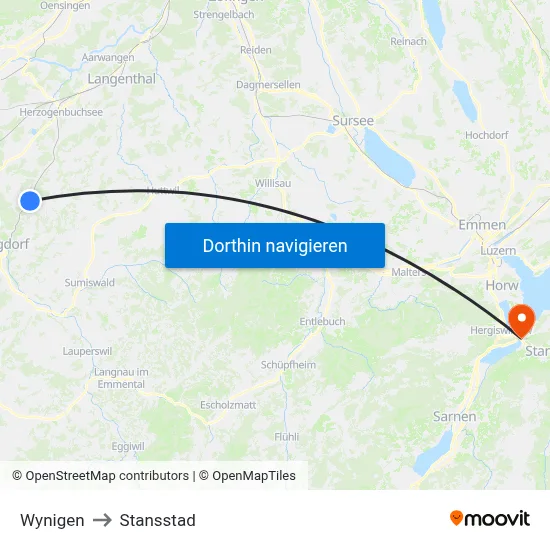 Wynigen to Stansstad map