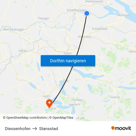 Diessenhofen to Stansstad map