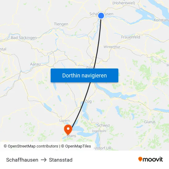 Schaffhausen to Stansstad map