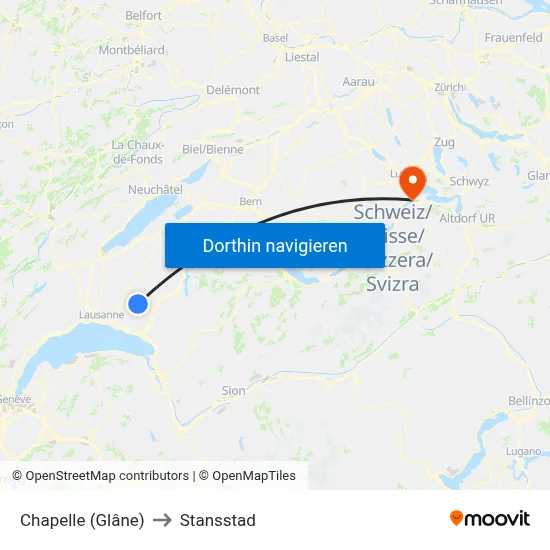 Chapelle (Glâne) to Stansstad map