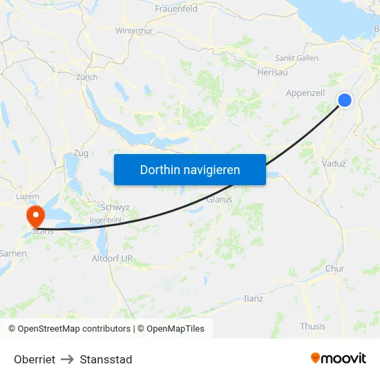 Oberriet to Stansstad map