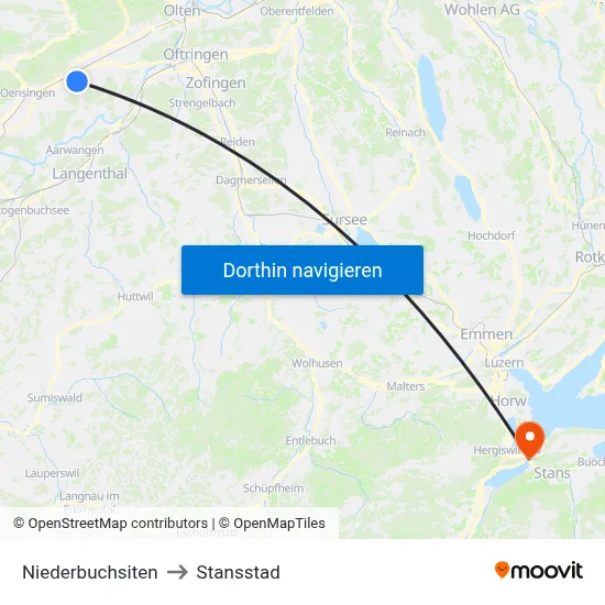 Niederbuchsiten to Stansstad map