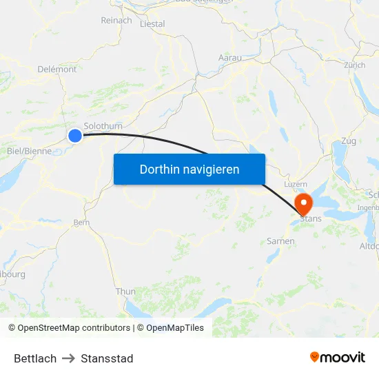 Bettlach to Stansstad map