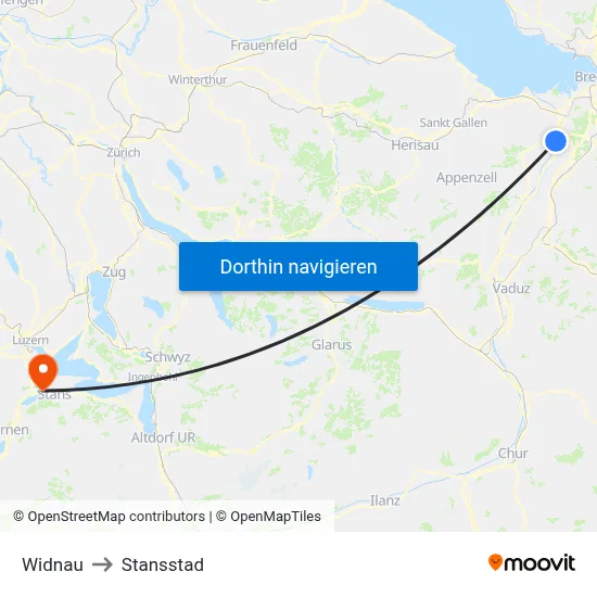 Widnau to Stansstad map