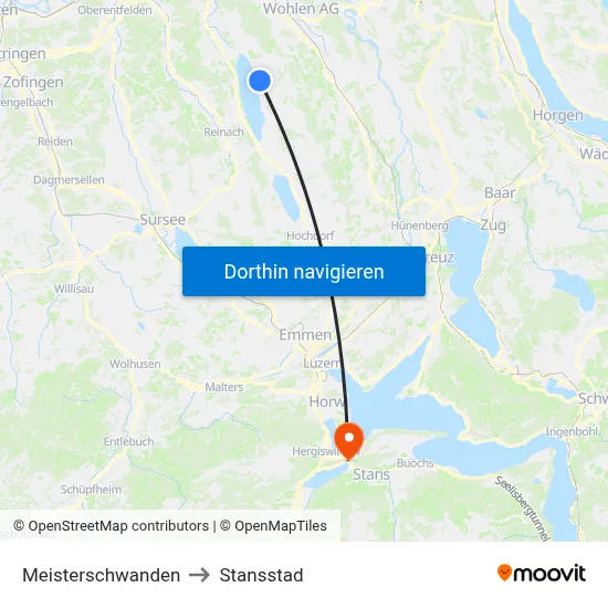 Meisterschwanden to Stansstad map