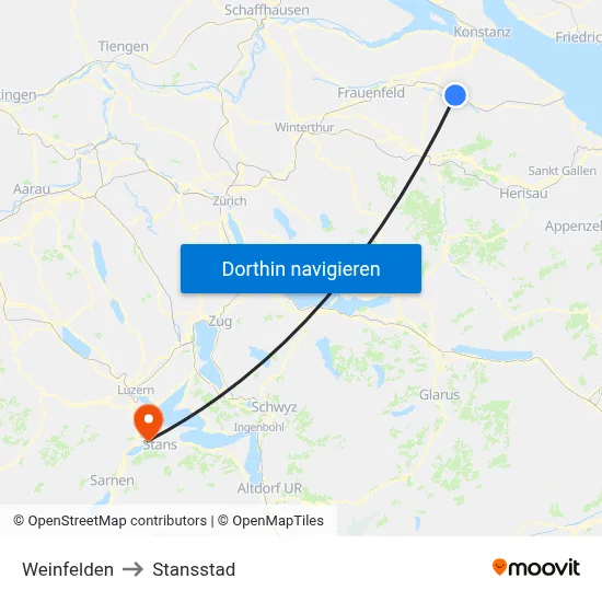 Weinfelden to Stansstad map