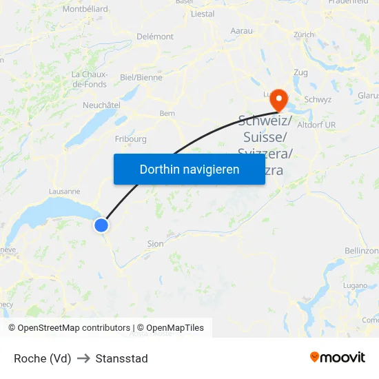 Roche (Vd) to Stansstad map
