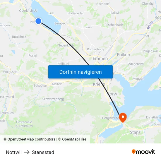 Nottwil to Stansstad map