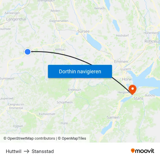 Huttwil to Stansstad map