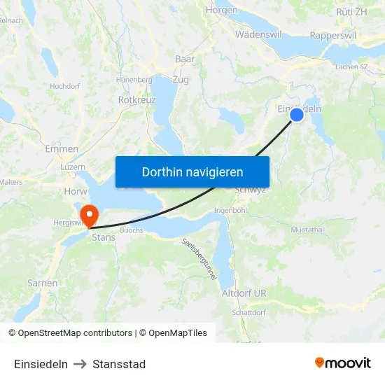 Einsiedeln to Stansstad map