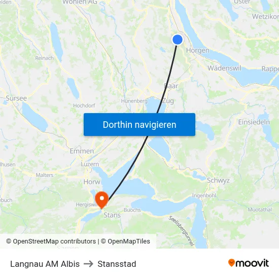 Langnau AM Albis to Stansstad map
