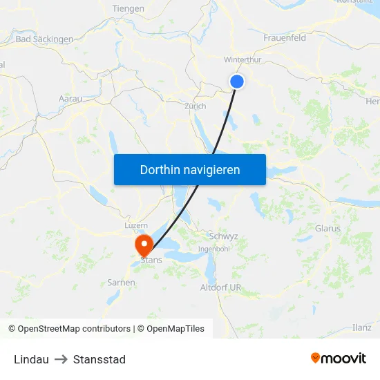 Lindau to Stansstad map