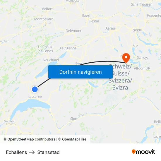 Echallens to Stansstad map