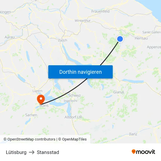 Lütisburg to Stansstad map