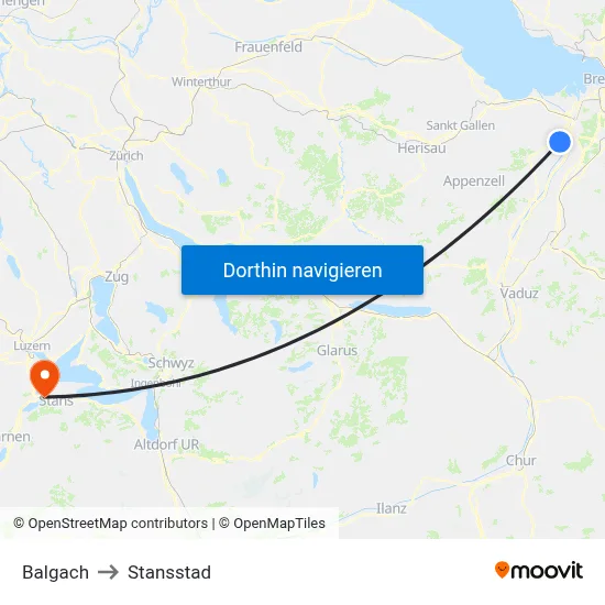 Balgach to Stansstad map